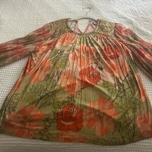 Floral Blouse with Gold Accents